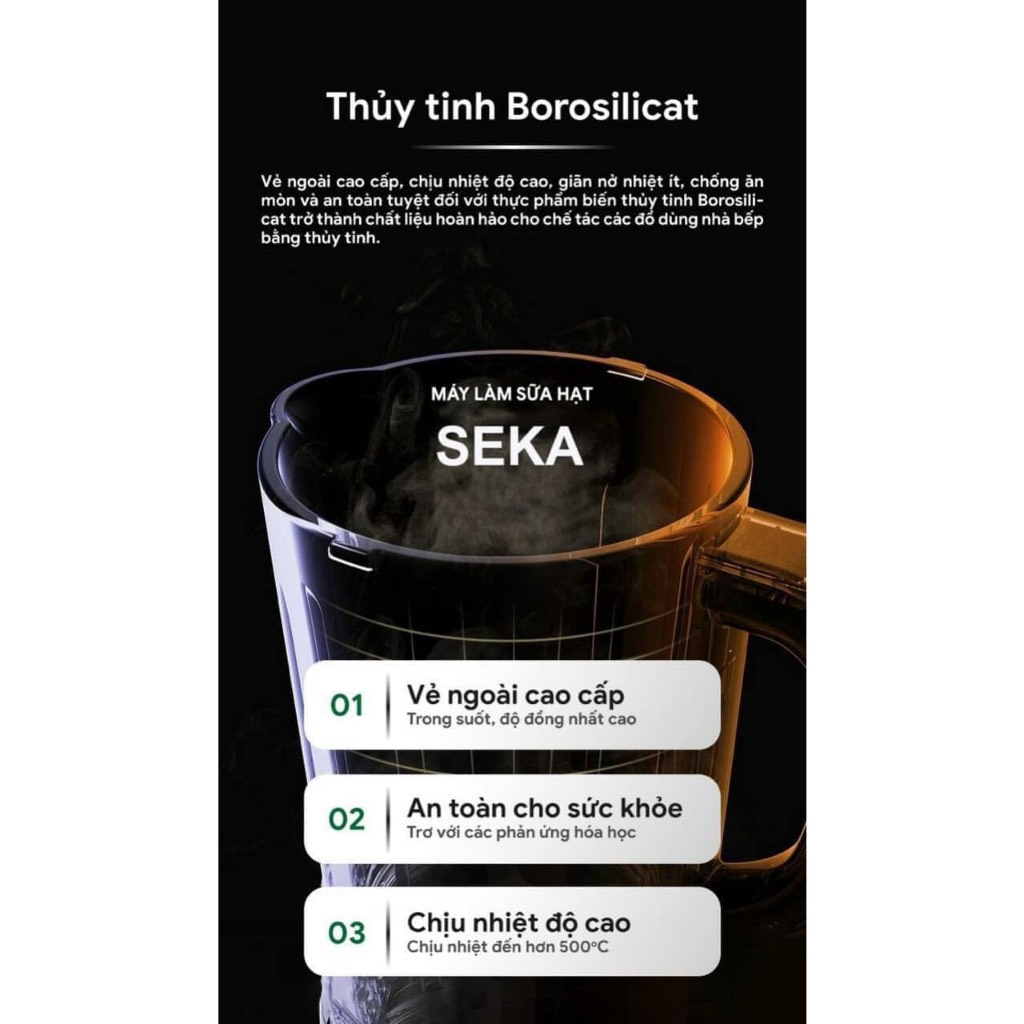 Máy làm sữa hạt cách âm chống ồn đa năng Seka E500 công suất 600w Bảo hành 2 năm