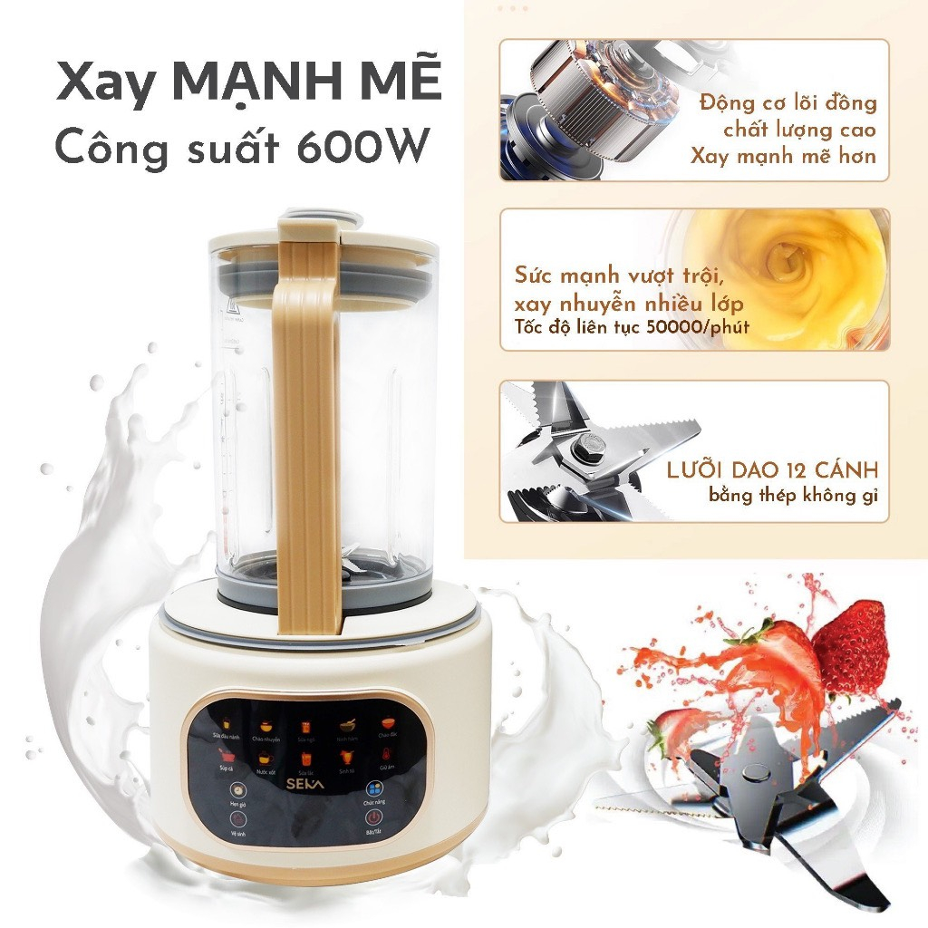 Máy làm sữa hạt cách âm chống ồn đa năng Seka E500 công suất 600w Bảo hành 2 năm