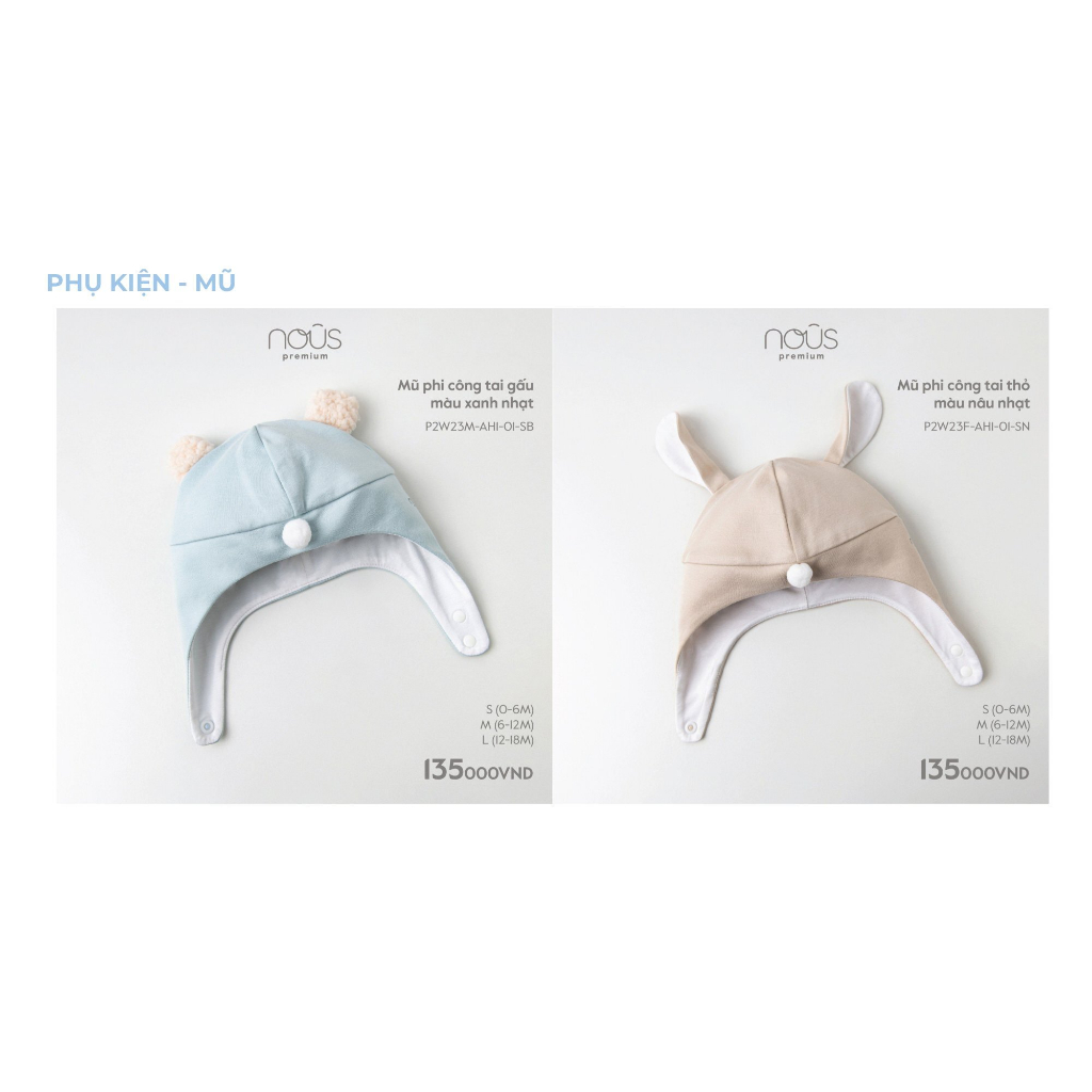 Mũ phi công tai thỏ Nous cho bé trai, bé gái hai màu sắc chất liệu kháng khuẩn, tháng mát cho bé