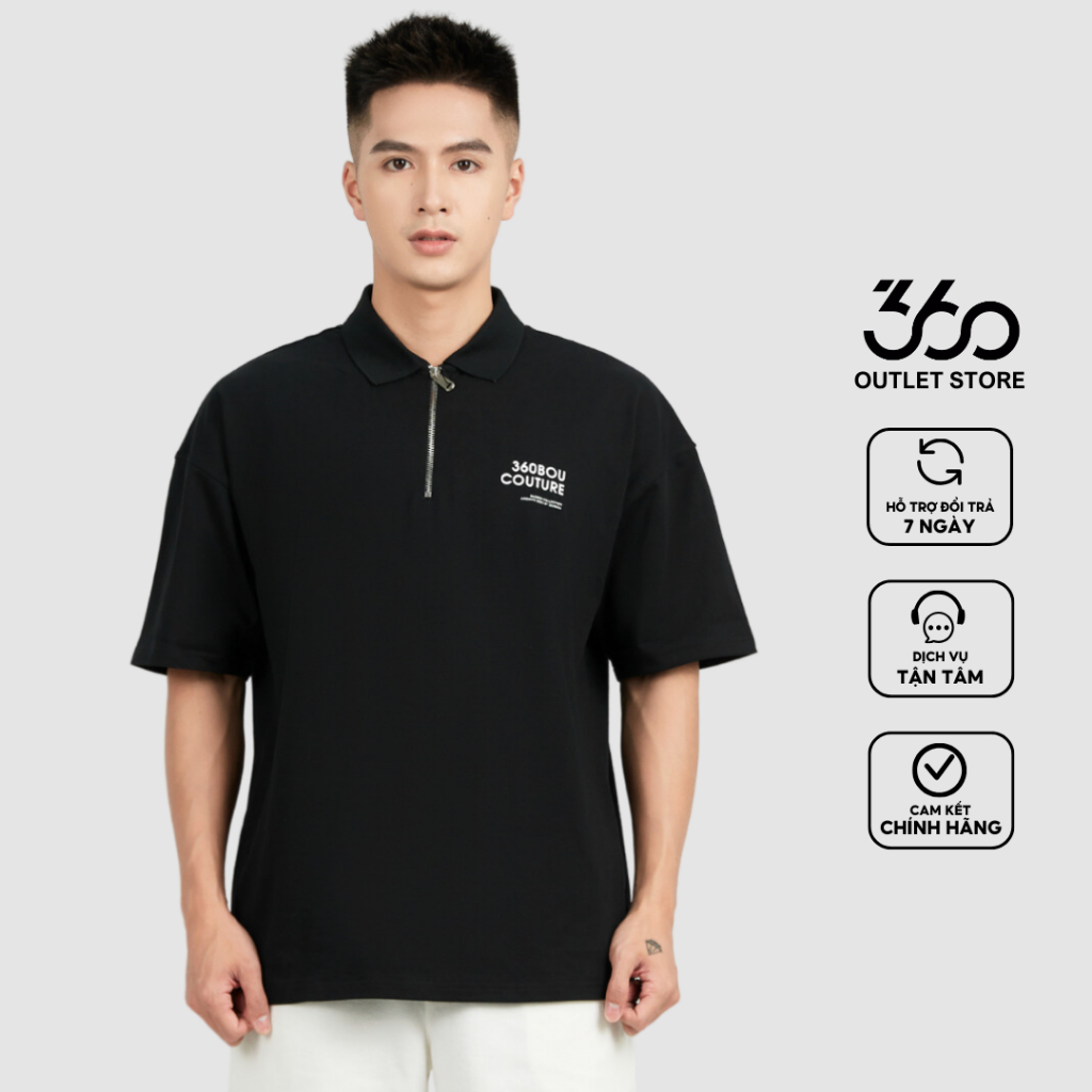 Áo Polo Unisex Màu Đen Khóa Zip Trẻ Trung Chất Liệu Pique Dày Dặn - POHOL406