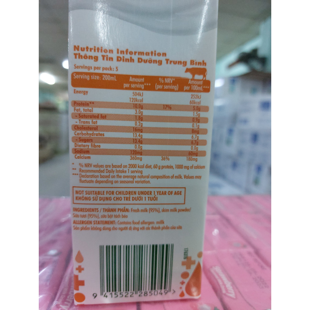 Hộp Sữa Meadow Fresh Canxi Ít Béo 1L - Sữa Nhập Khẩu Úc