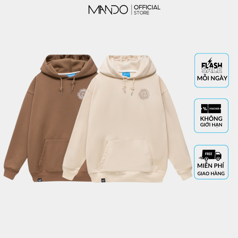 Áo Nỉ Hoodie Nam Dài Tay 2 Màu Nâu Be MANDO Chất Nỉ Cao Cấp Form Rộng Hình In Basic Unisex Thời Trang Hàn Quốc HOD004