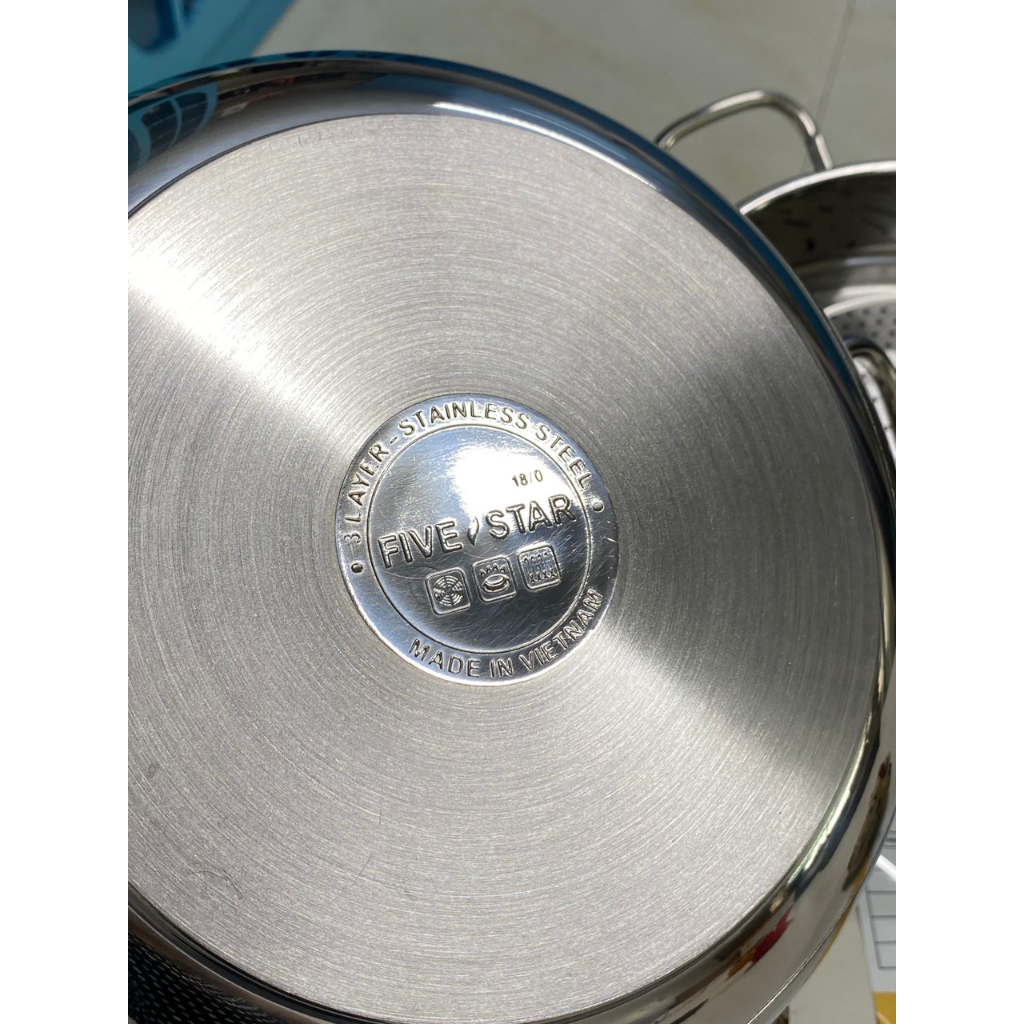 Nồi lẩu kèm xửng hấp FIVESTAR 3 đáy inox 430 size 26 28cm Xửng hấp Fivestar đáy từ chính hãng