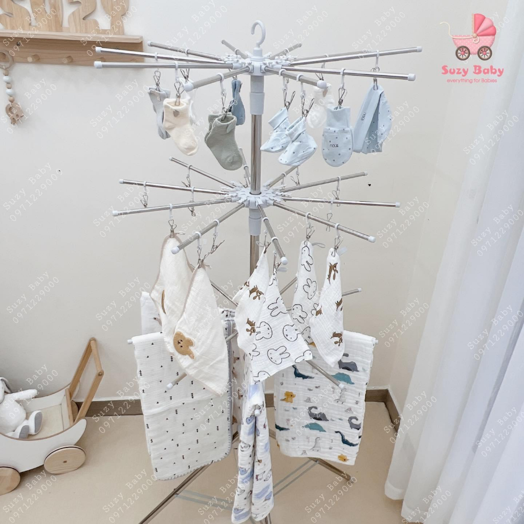 Cây sào inox phơi đồ, áo quần 3 tầng 56 kẹp đa năng gấp gọn cho mẹ và bé