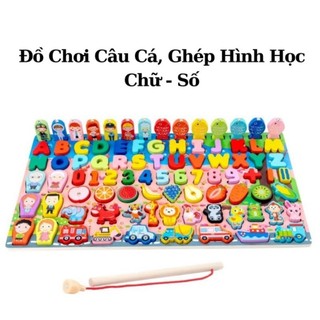 Đồ Chơi Giáo Dục Bi Store, Bảng Chữ Cái Bằng Gỗ cho Bé Tích Hợp Số Đếm và Trò Chơi Câu Cá Nam Châm