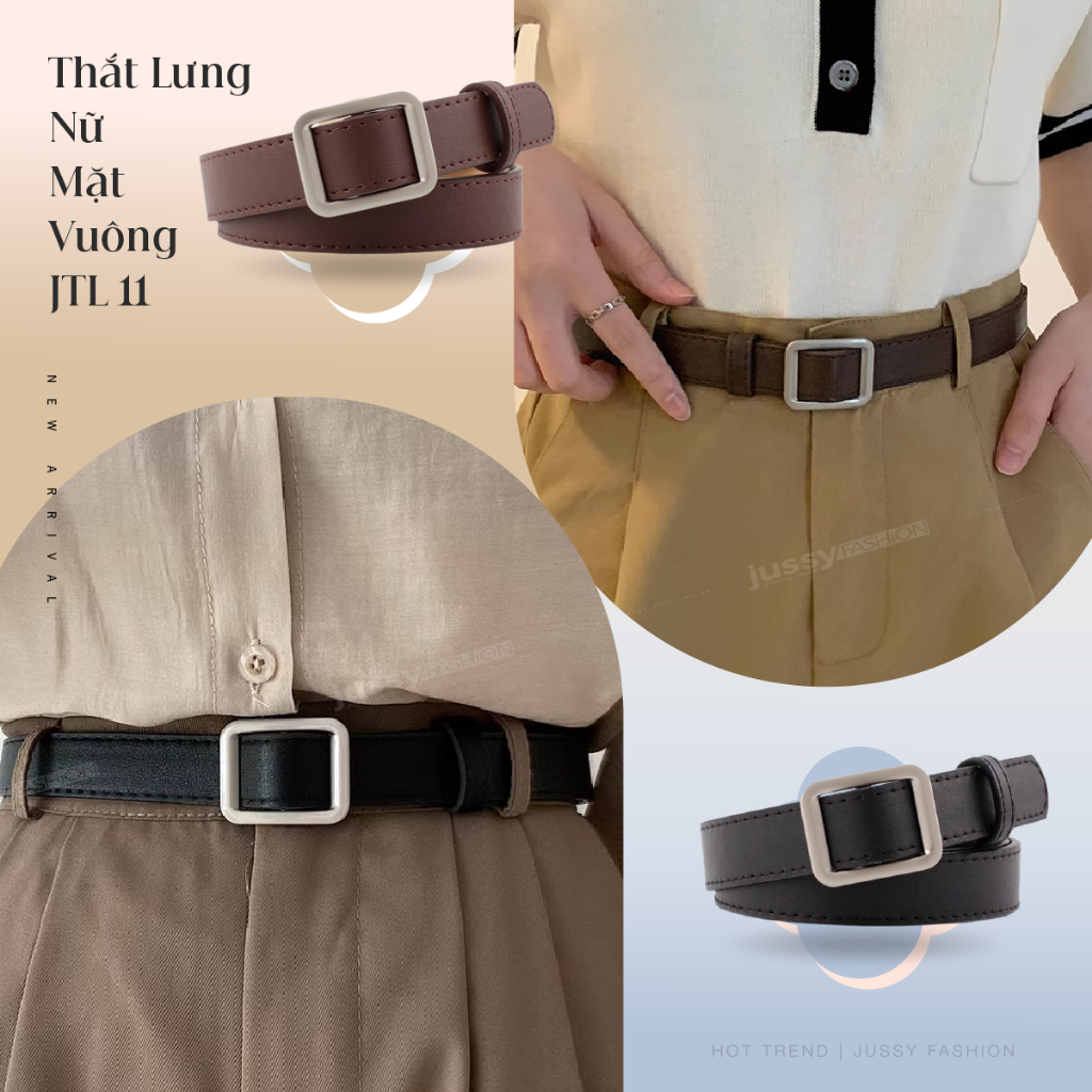 Thắt Lưng Nữ Bản Nhỏ JTL11 Jussy Fashion Dây Nịt Nữ Mặt Vuông Cá Tính Thời Trang Trẻ Trung Chất Da PU Bền Chắc