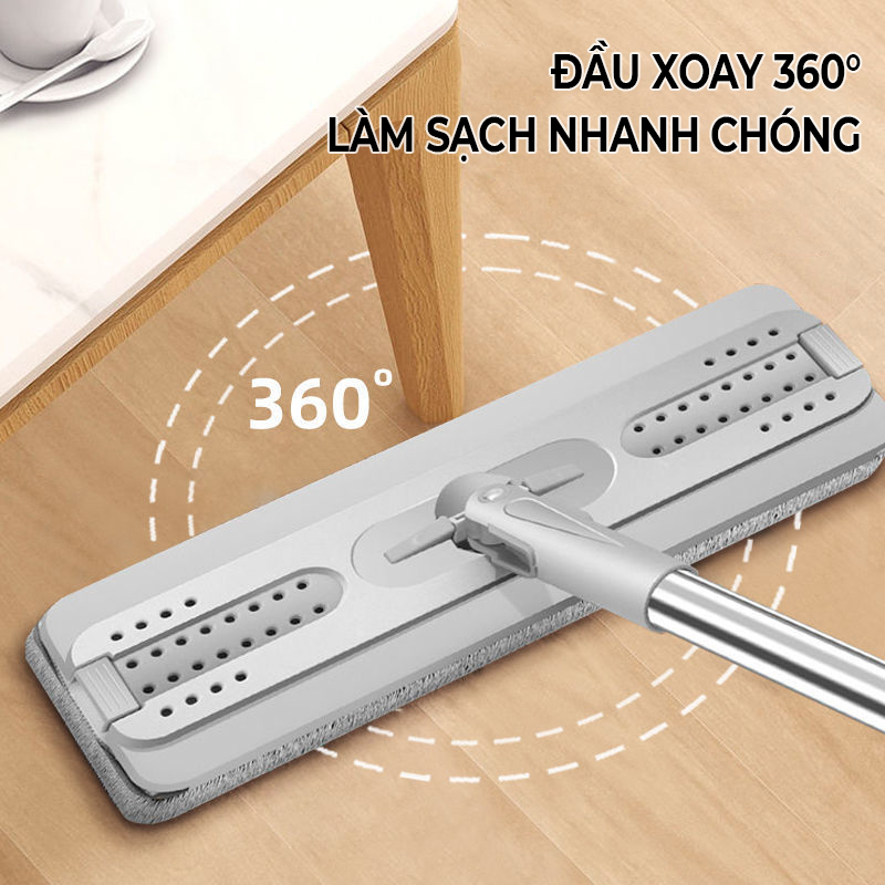 Bộ Cây Lau Nhà Thông Minh Tự Vắt Gồm 2 Chổi Lau Kèm 8 Bông Lau Và Thùng Vắt Lau Nhà 360 Độ