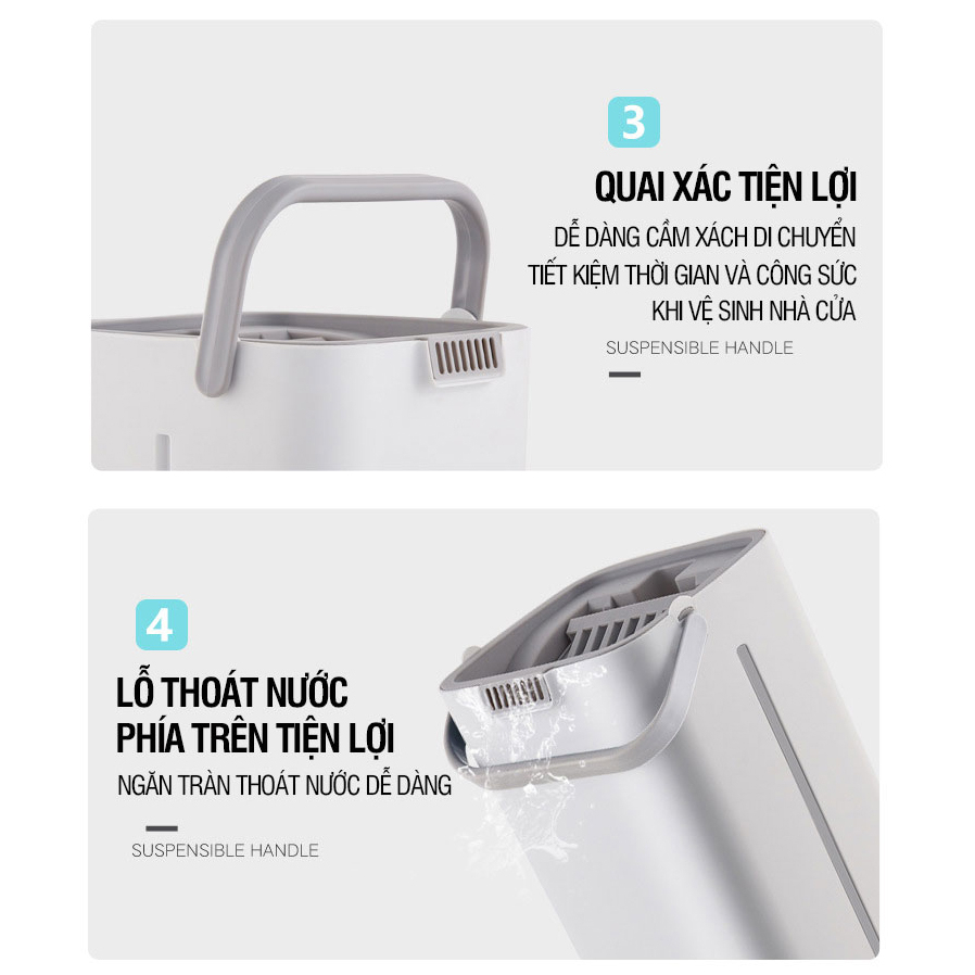 Bộ Cây Lau Nhà Thông Minh Tự Vắt Gồm 2 Chổi Lau Kèm 8 Bông Lau Và Thùng Vắt Lau Nhà 360 Độ