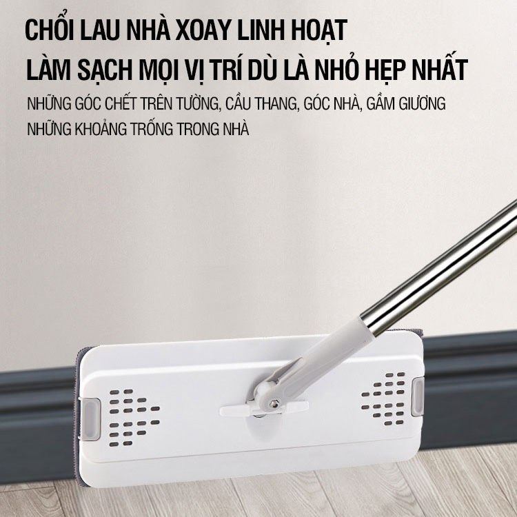 Bộ Cây Lau Nhà Thông Minh Tự Vắt Gồm 2 Chổi Lau Kèm 8 Bông Lau Và Thùng Vắt Lau Nhà 360 Độ