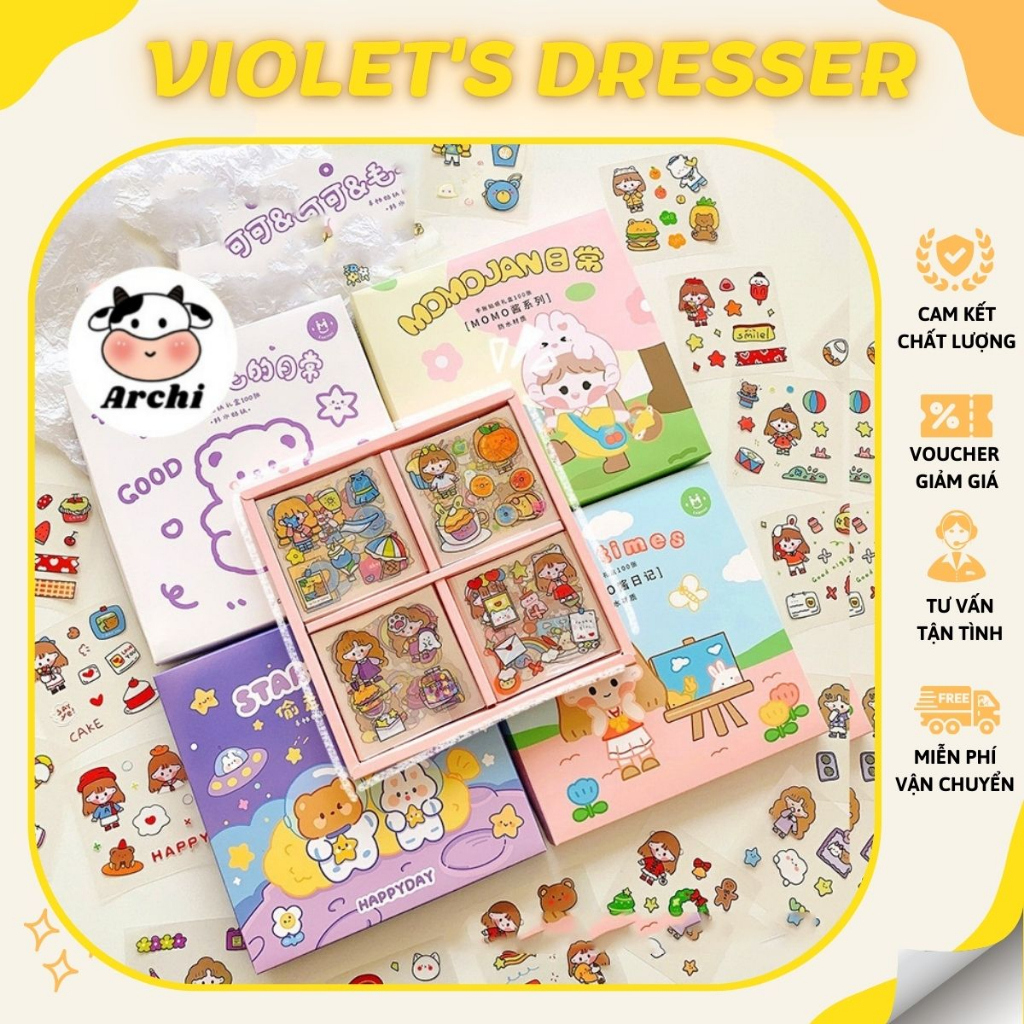 Hộp 100 tấm sticker cute