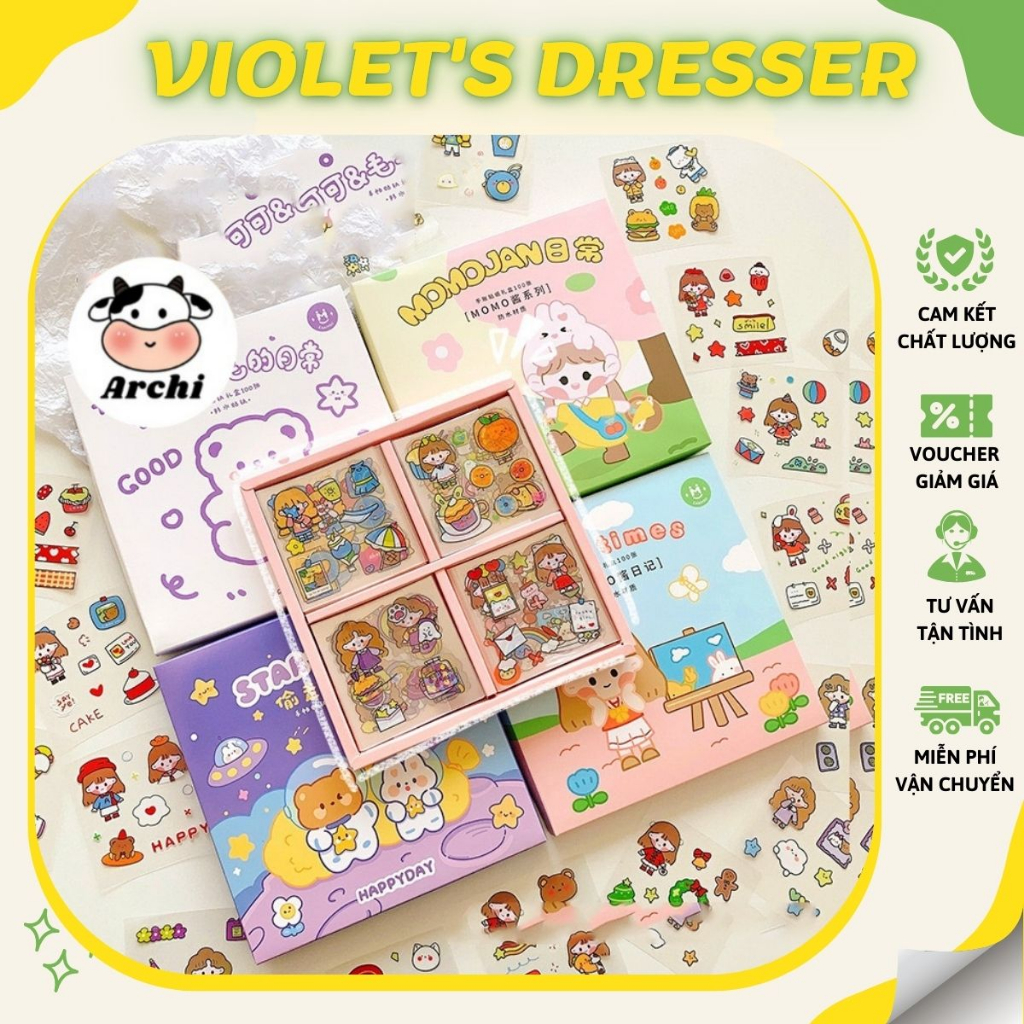 Hộp 100 tấm sticker cute