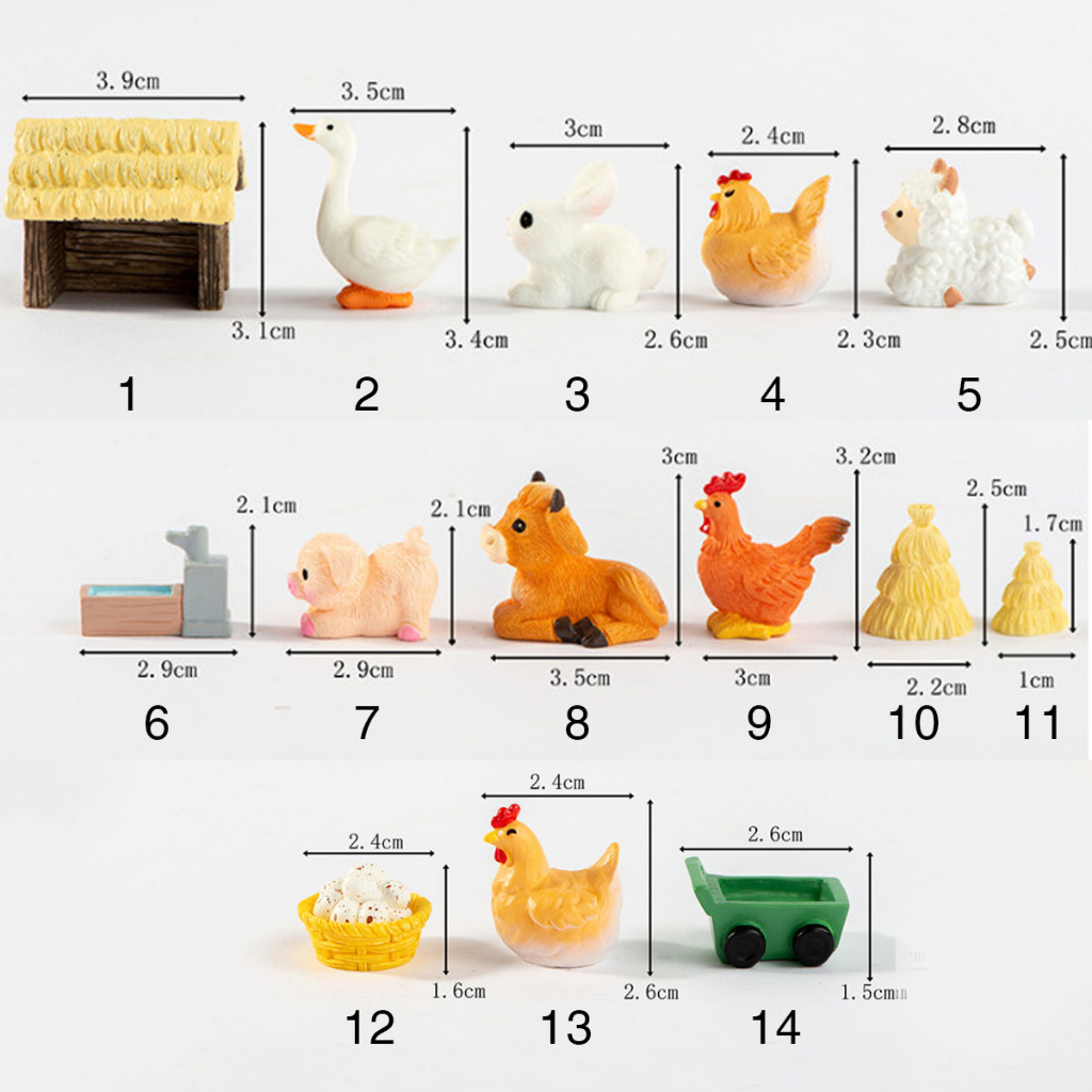 Mô hình tiểu cảnh con vật bò, gà, vịt, lợn decor tiểu cảnh nông thôn làm terrarium, mô hình trang trí