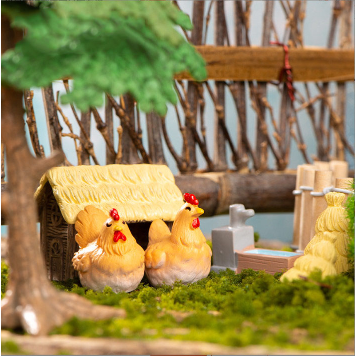 Mô hình tiểu cảnh con vật bò, gà, vịt, lợn decor tiểu cảnh nông thôn làm terrarium, mô hình trang trí