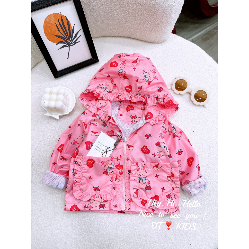 Áo khoác gió 2 lớp thu - đông in họa tiết hoạt hình xinh xắn cho bé gái 8-28kg