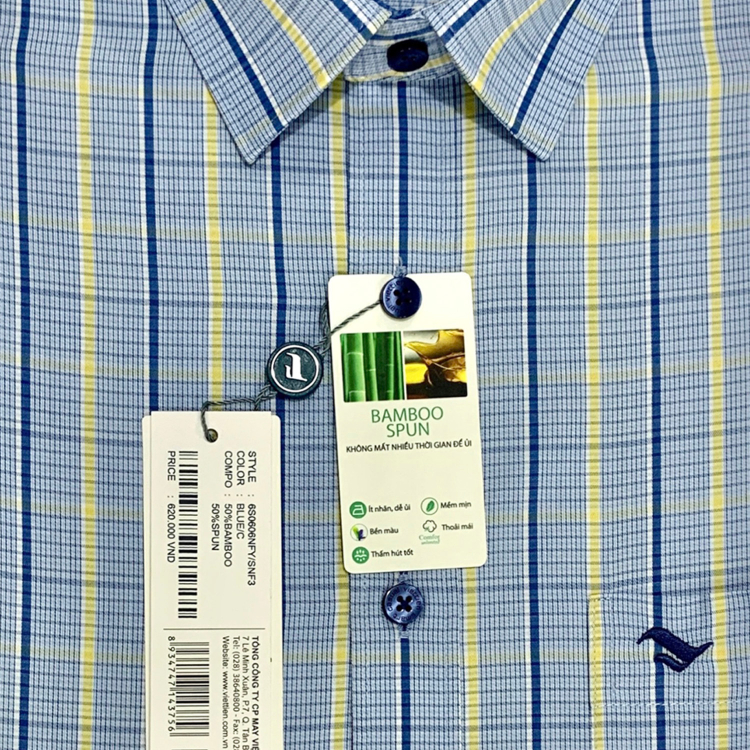 Viettien - Áo sơ mi nam ngắn tay xẻ tà vạt ngang Bamboo spun regular và regular fit Ca rô 6S0606-6S0607