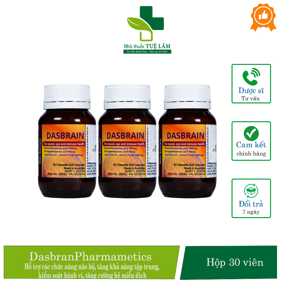 Viên uống bổ não Dasbrain hộp 30 viên giúp hỗ trợ chức năng não bộ, tăng cường hệ miễn dịch