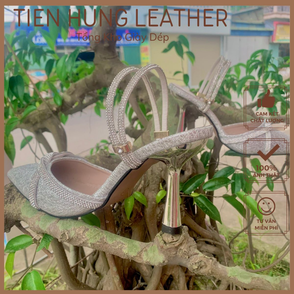 Giày sandal nữ 9 phân bít mũi đính xoàn đá pha lê sang trọng, cao gót nữ mũi nhọn thời trang TH1014