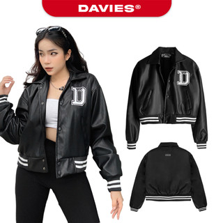 Áo khoác varsity da croptop nữ DAVIES dáng ngắn local brand Davies Leather Cropped Varsity Jacket| D15-K33