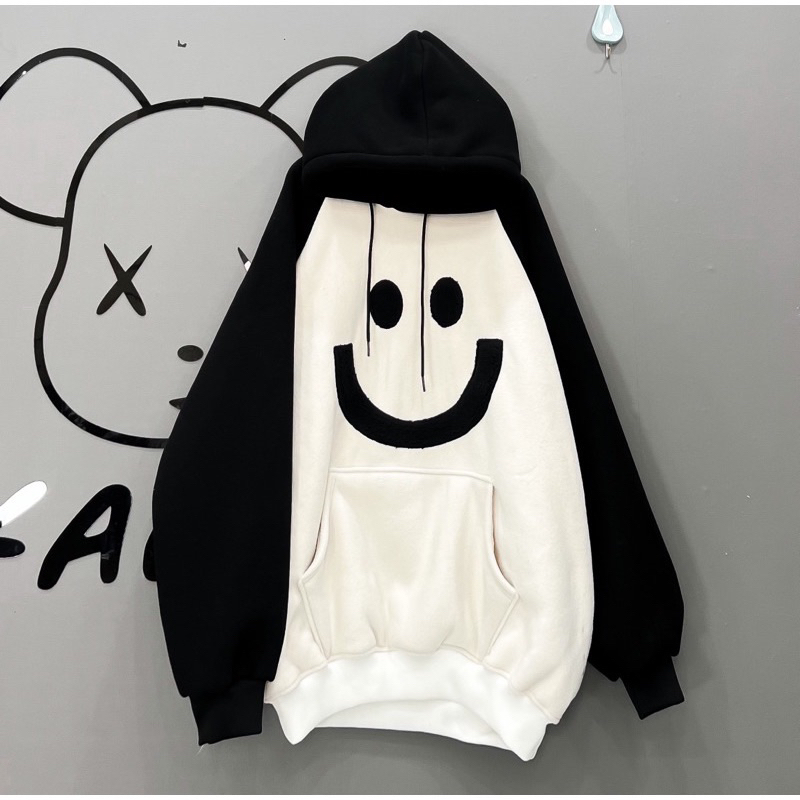 Áo hoodie lông cừu mặt cười (ảnh chụp thật)