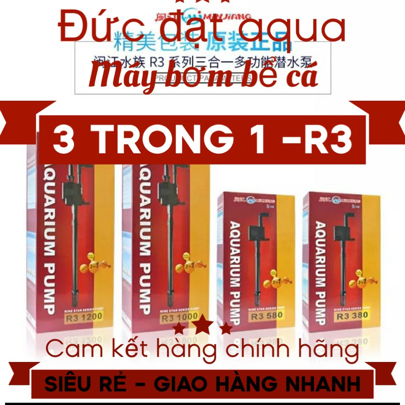Máy Bơm Bể Cá 3 Trong 1 (Bơm, Lọc, Thổi Ox i) R3 – 380 - 580 - 1000 - 1200 cam kết hàng chính hãng bảo hành 6 tháng