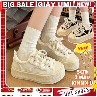  Giày Thể Thao Nữ SU TUARUA Vải Mềm Đen/Be rách tua rua Đế Cao 4cm Mới Hot Phong cách Thời trang đi học đẹp