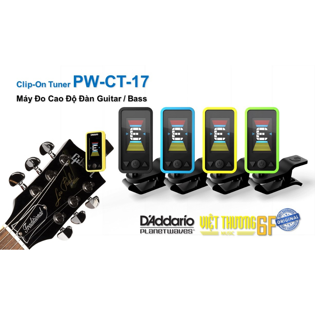 Máy đo cao độ âm thanh đàn guitar bass D'addario clip-on tuner PW-CT-17 PW-CT-17BK PW-CT-17BU PW-CT-17YL