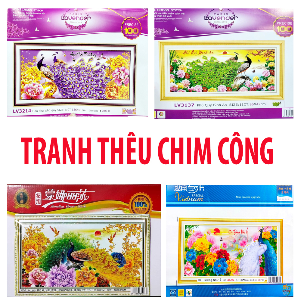 TRANH THÊU CÁ CHÉP - CHIM CÔNG - TỰ THÊU