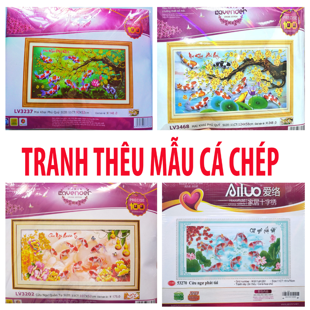 TRANH THÊU CÁ CHÉP - CHIM CÔNG - TỰ THÊU