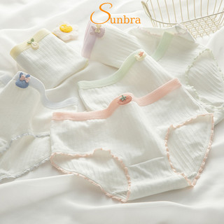 Quần Lót Cotton Nữ Phối Viền Bèo Nhún Đính Nơ Sticker Dễ Thương SUNBRA 268