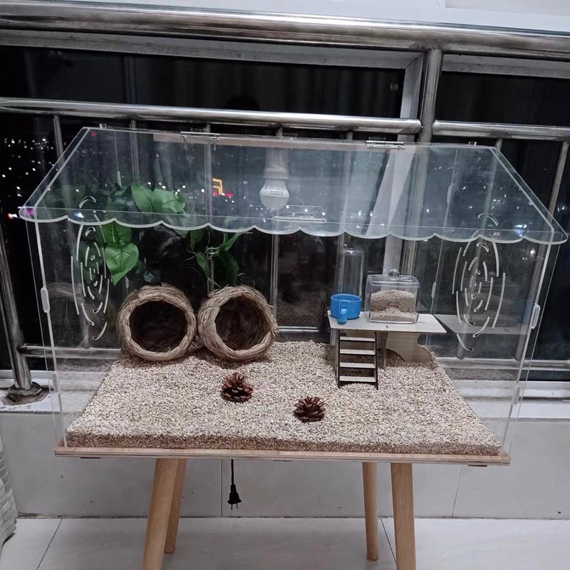 Lồng chuồng chuột hamster hình ngôi nhà gỗ mix nhựa mica