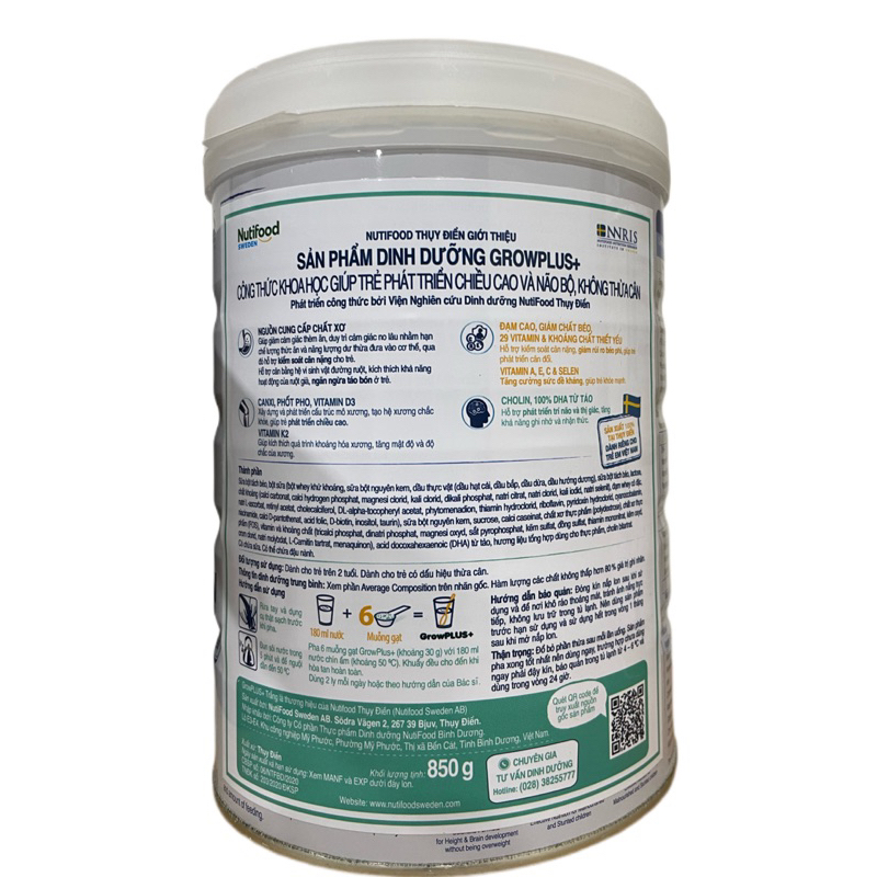 SỮA BỘT NUTI GROWPLUS TRẮNG LON 850G