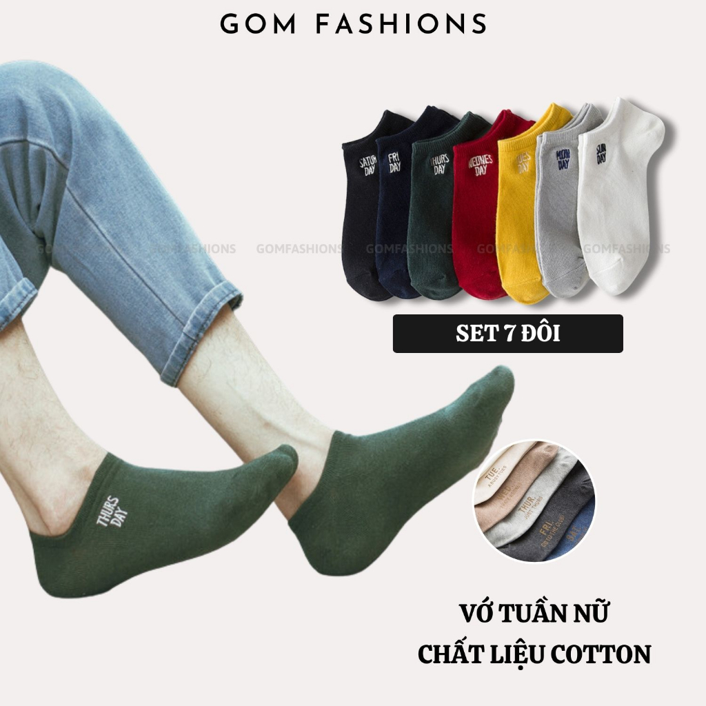 Set 7 đôi tất vớ nữ GOMTAT cổ ngắn cao cấp, chất liệu cotton thoáng mát, 7 đôi sử cả tuần -VOTUANU02