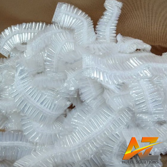 Mũ chụp tóc nilon dùng một lần cho khách sạn, nhà nghỉ, homestay, vila, spa dạng con sâu