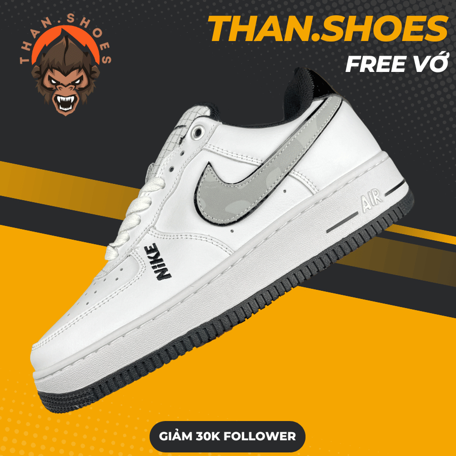 Giày AF1 07 LV8 Motocross White Grey Black, AF1 Trắng Móc Xám Đế Đen - Than.Shoes