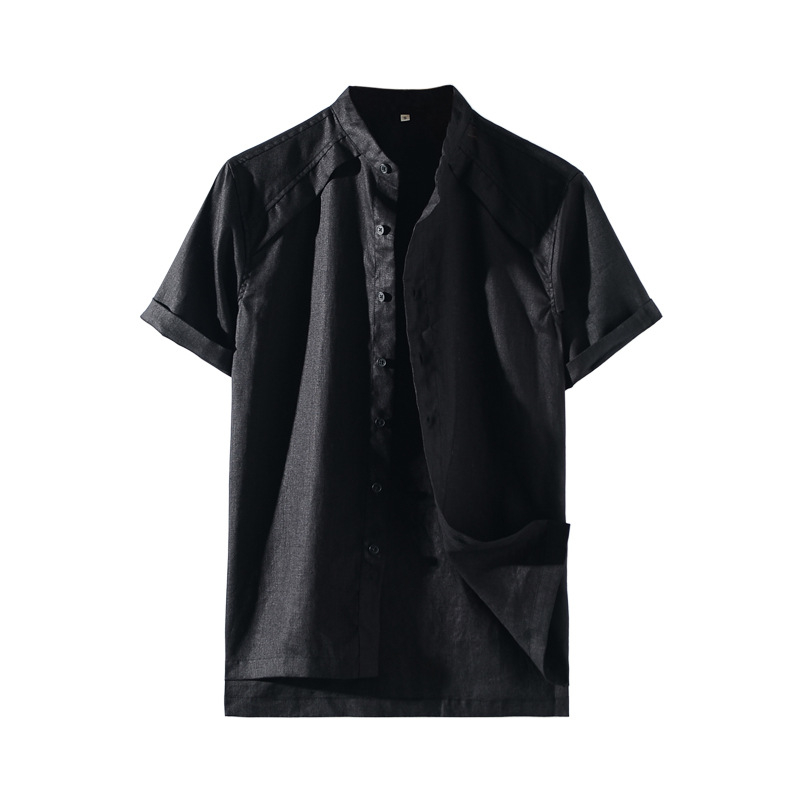 Áo sơ mi cổ tàu nam tay ngắn thương hiệu VALENTINO chất liệu đũi xước cao cấp