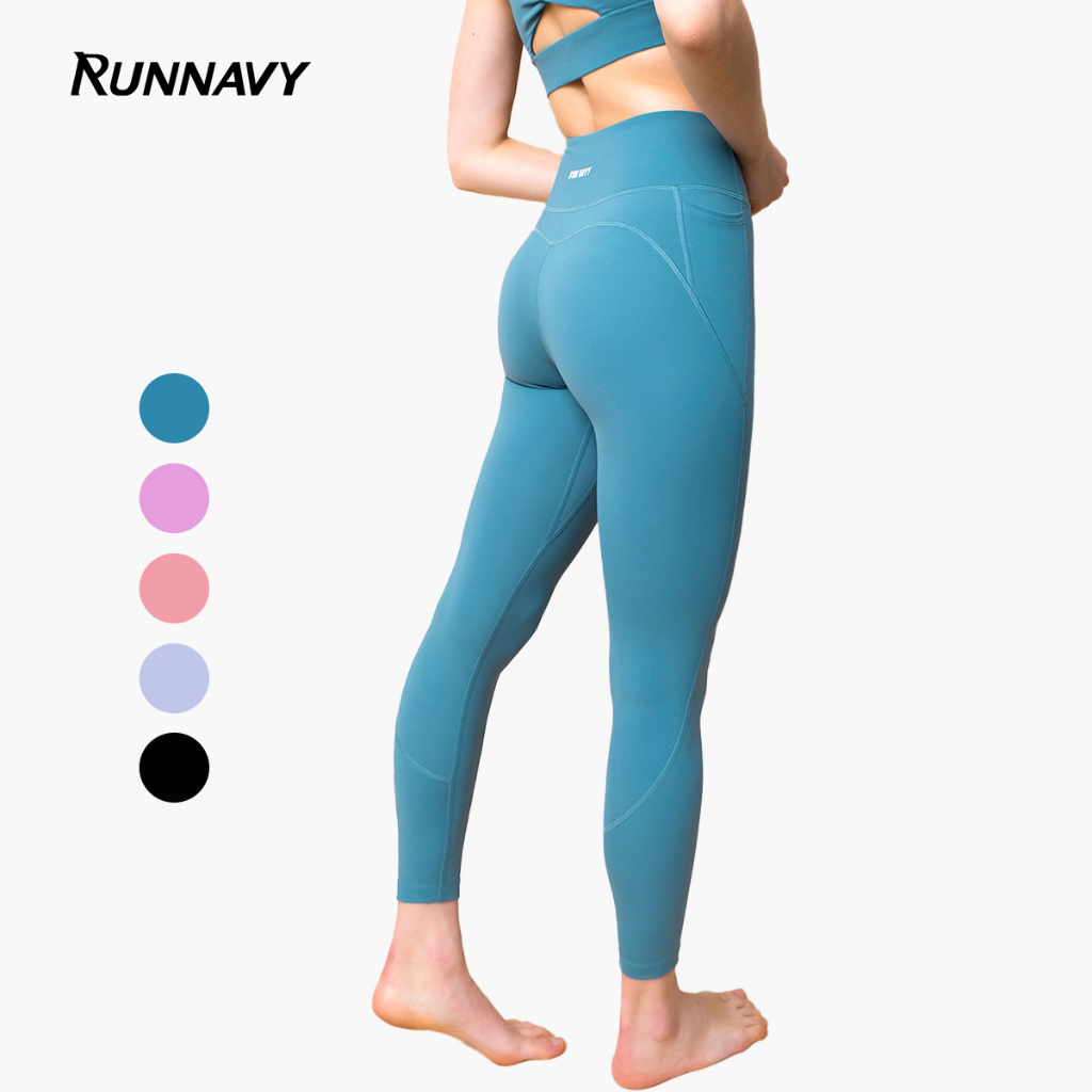 Quần legging nữ tập gym yoga fitness cạp cao Run Navy WLF67, nâng mông 3D tôn dáng