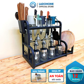  Kệ Đựng Gia Vị Nhà Bếp Để Bàn 2 Tầng Có Ngăn Để Thới Và Móc Treo LD-3636 