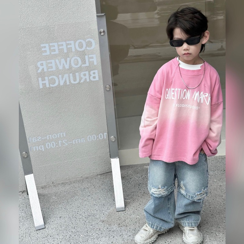 Áo thun dài tay bé trai loang hồng Q A386 size 90-140, quần áo trẻ em thu đông cao cấp