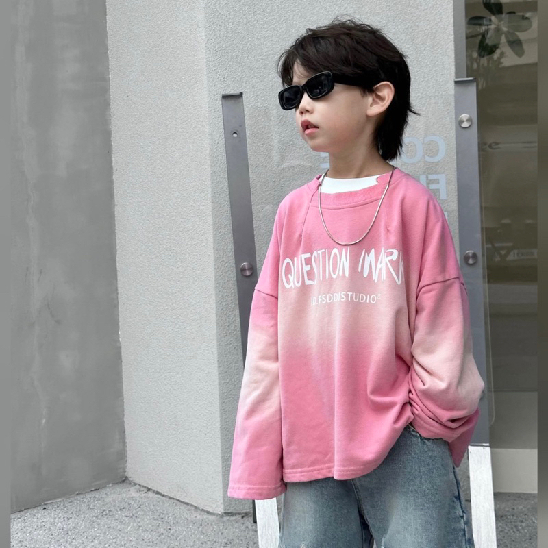Áo thun dài tay bé trai loang hồng Q A386 size 90-140, quần áo trẻ em thu đông cao cấp