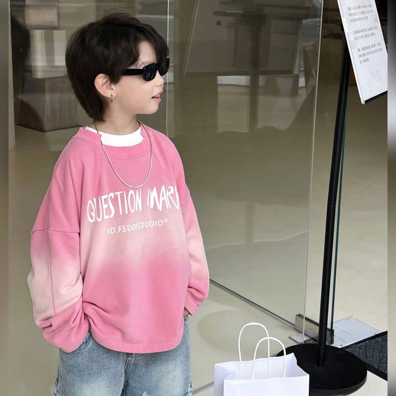 Áo thun dài tay bé trai loang hồng Q A386 size 90-140, quần áo trẻ em thu đông cao cấp