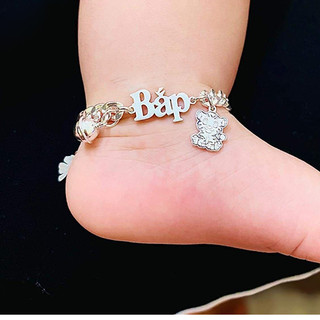 Lắc tay, lắc chân bạc khắc tên cho bé theo yêu cầu, có mặt tròn con giáp theo năm sinh cho bé