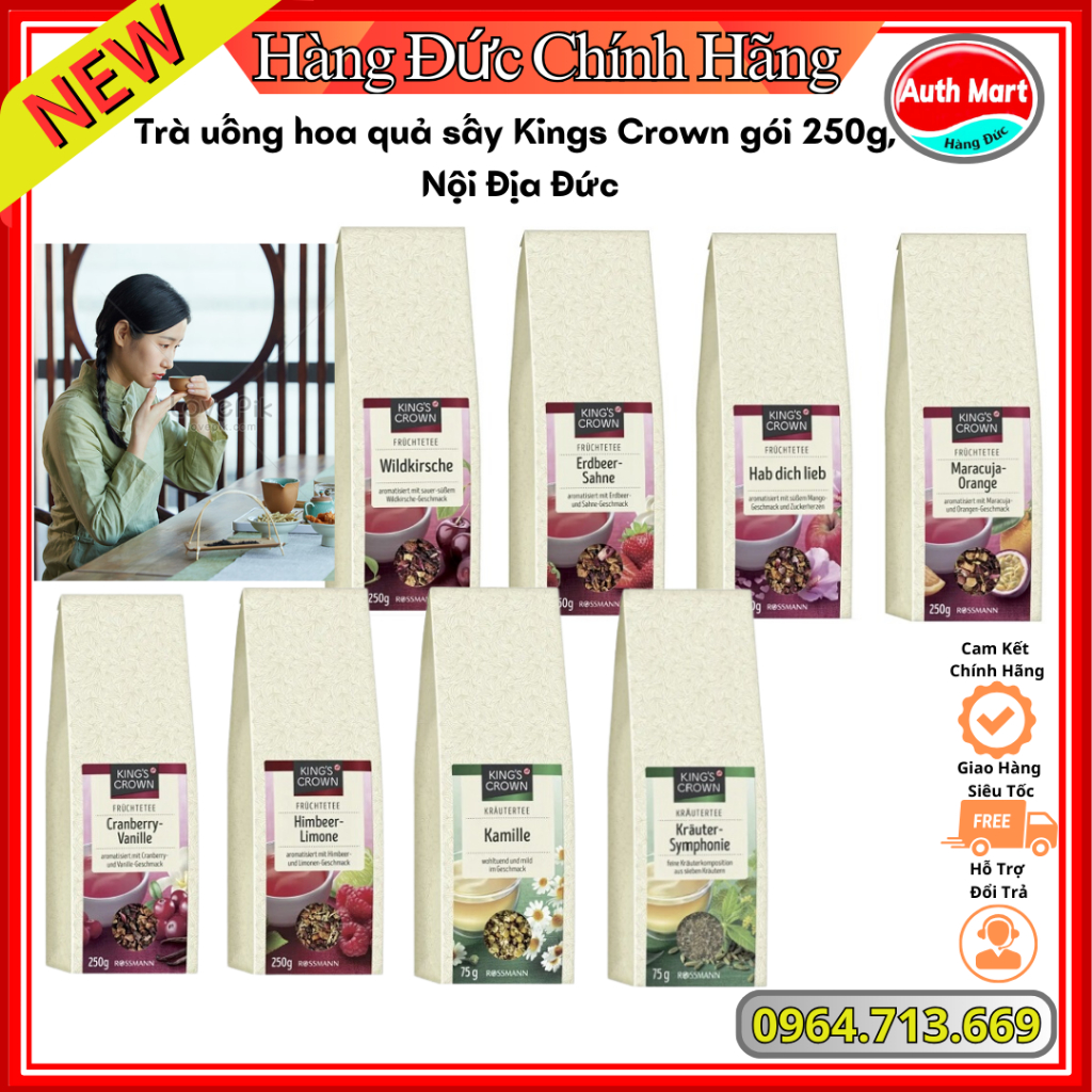 Trà uống hoa quả sấy Kings Crown gói 250g, Nội Địa Đức