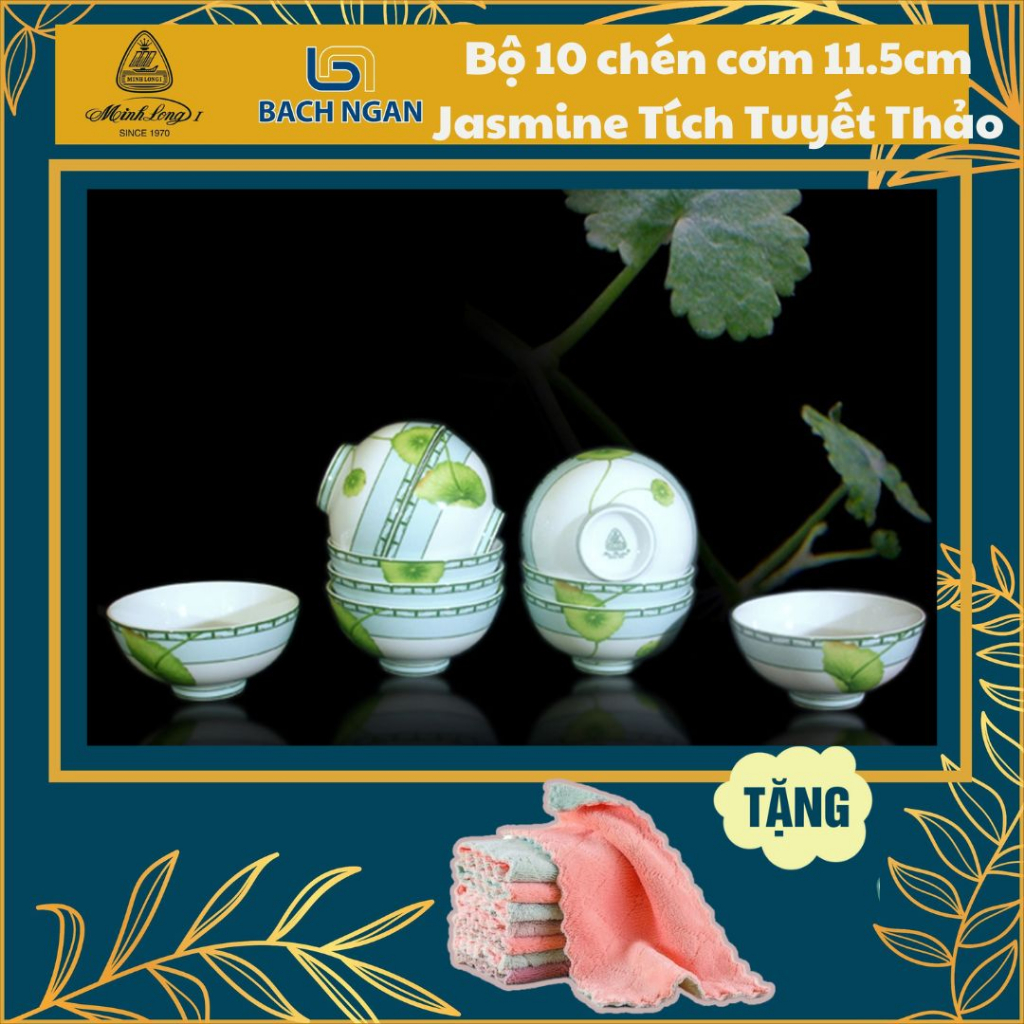 Bộ 10 chén cơm 11.5cm Jasmine Tích Tuyết Thảo hàng đẹp, cao cấp dùng trong gia đình, đãi khách, tặng quà tân gia