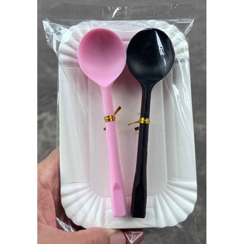 Combo 10 bịch đĩa giấy chữ nhật + muỗng cao cấp