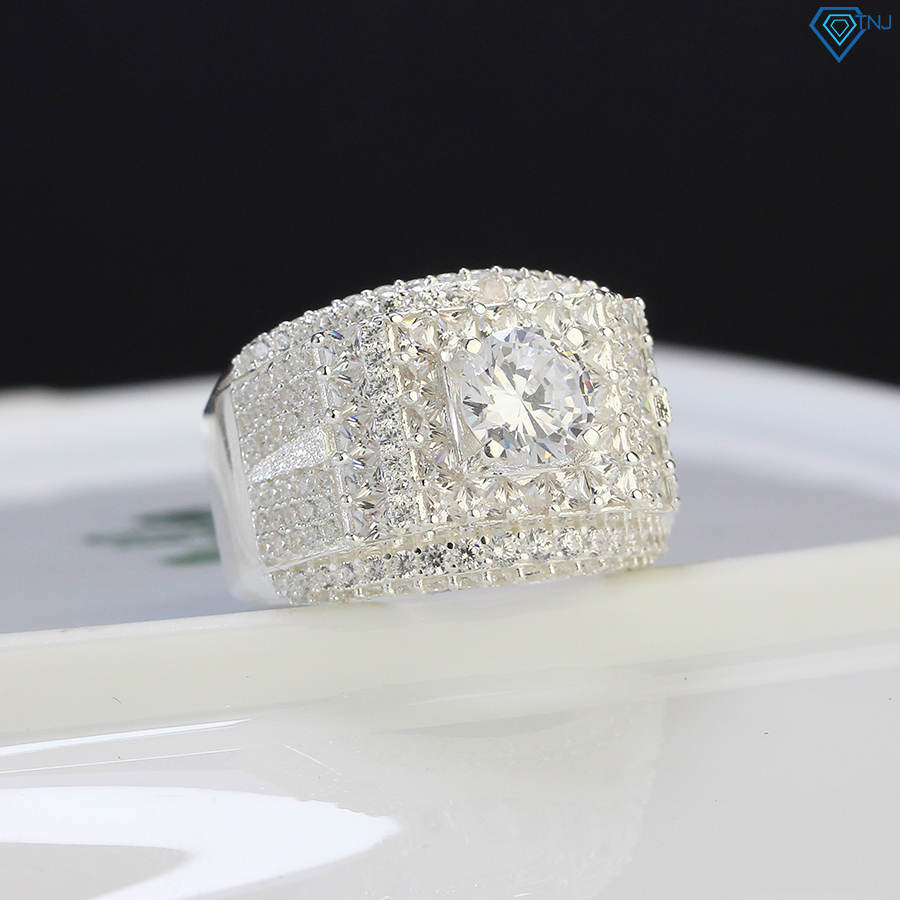 Nhẫn bạc nam 925 đính đá sang trọng xăm cát, trang sức nhẫn nam cao cấp chính hãng NNA0427 - Trang Sức TNJ