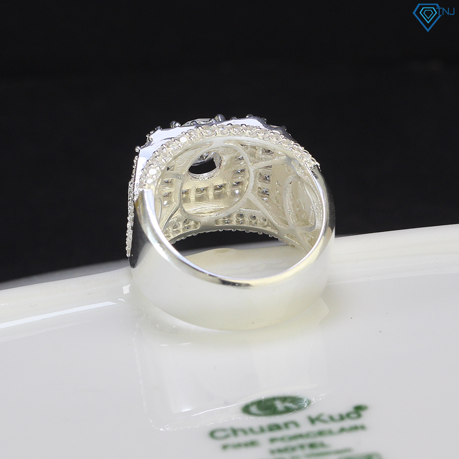 Nhẫn bạc nam 925 đính đá sang trọng xăm cát, trang sức nhẫn nam cao cấp chính hãng NNA0427 - Trang Sức TNJ