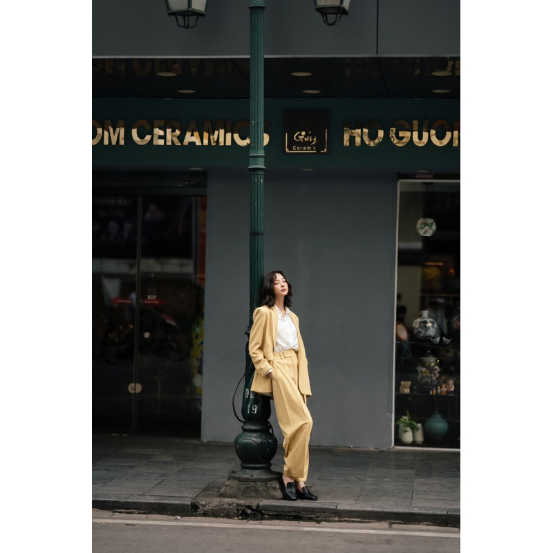 Set loose autumn blazer và culotte trouser gardenia yellow MADELEN