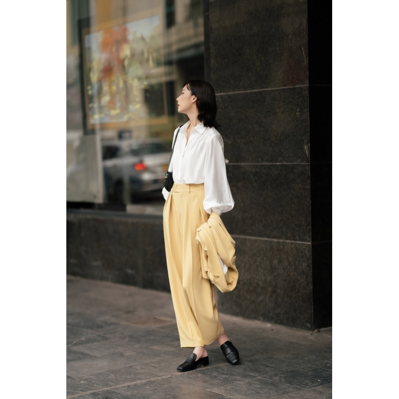 Set loose autumn blazer và culotte trouser gardenia yellow MADELEN