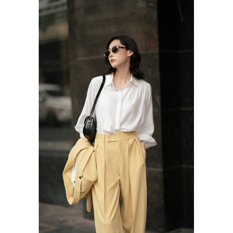 Set loose autumn blazer và culotte trouser gardenia yellow MADELEN