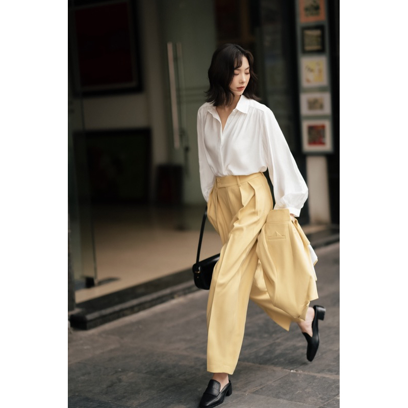 Set loose autumn blazer và culotte trouser gardenia yellow MADELEN